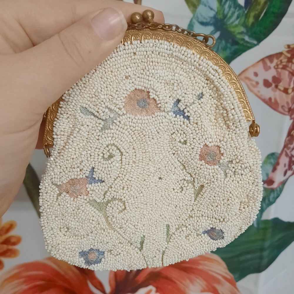 ~{Vintage}~ Mini beaded and embroidered  change purse.